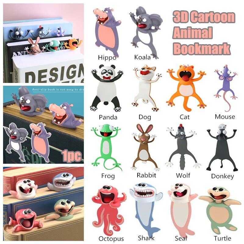 3D Funny Student Kids Stereo Kawaii Cartoon Lovely Animal Bookmark Wacky Bookmark Mini Student Bookmark