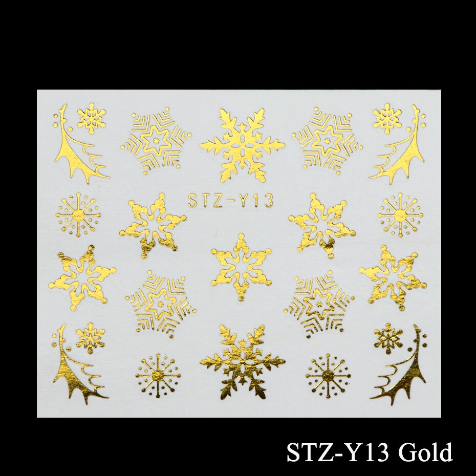 1Pc Goud Zilver Kerst Sneeuwvlok Nagellak Stickers Winter Nail Art Decals Water Transfer Manicure Accesoires CHSTZ-YA-2: STZ-Y13 Gold
