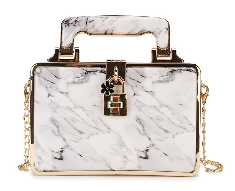 Luxury Marble Striped Box Pu Women Party Handbag Shoulder Bag Crossbody Bag Ladies Purse Bag Chian Purse Totes: White