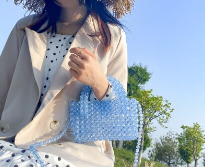 Tobo-perlenhandtasche, handgefertigt, strandurlaubshandtasche, perlenstickerei, robuste umhängetasche für damen: Hellblau