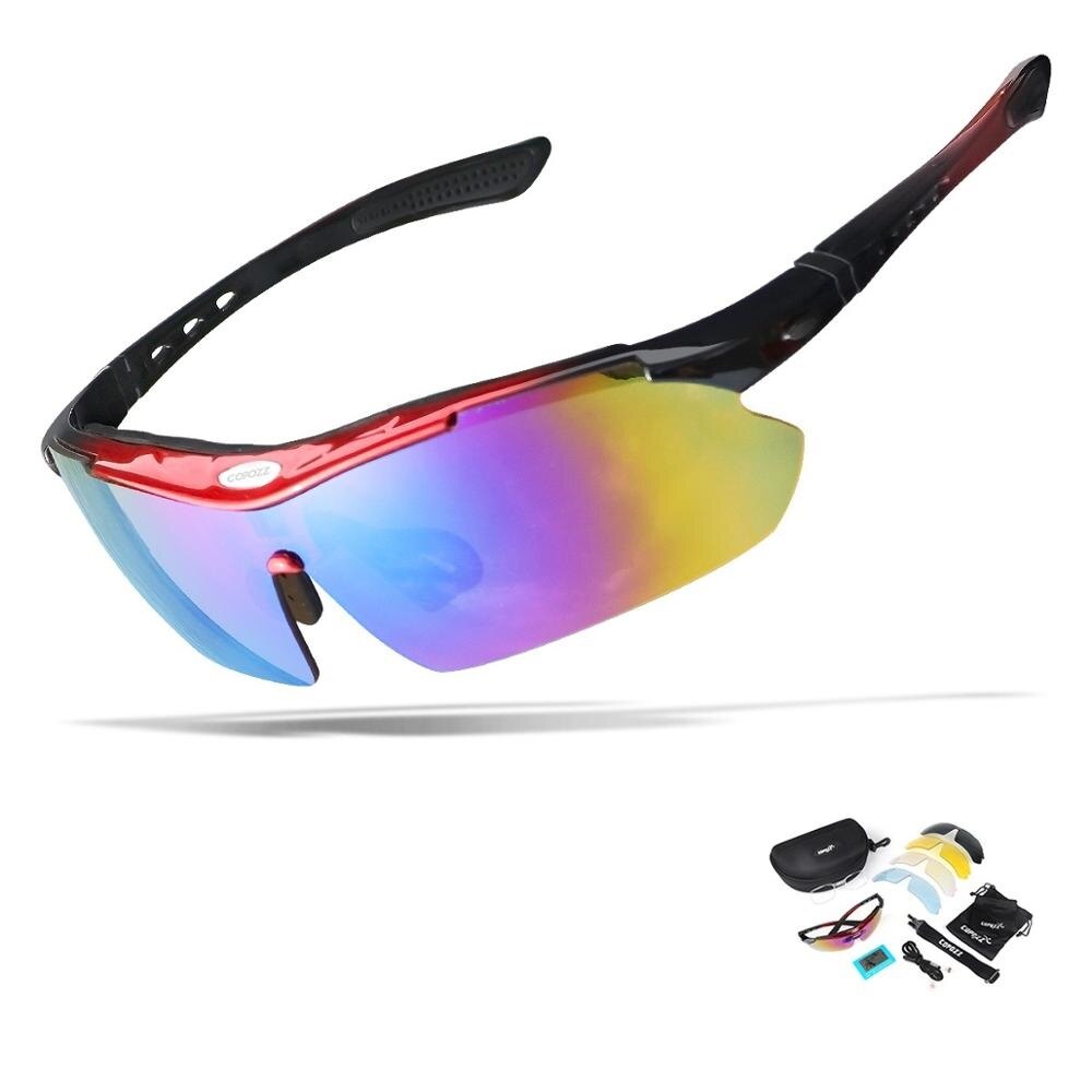 Gafas de ciclismo polarizadas COPOZZ gafas deportivas para hombres de carretera bicicleta de montaña MTB ciclismo gafas 5 lentes: Rojo