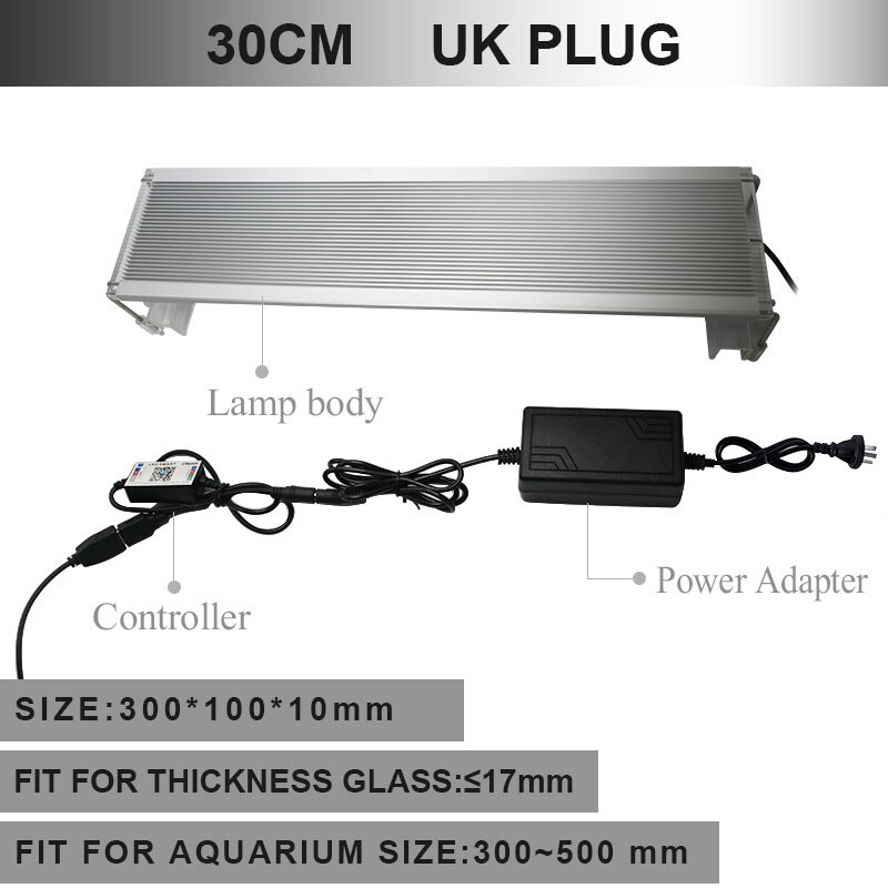 Rgb marine akvarium led belysning akvarium led akvarie lys clips beslag led lamper til akvarium led lys til akvarium 60cm: 30cm britiske stik