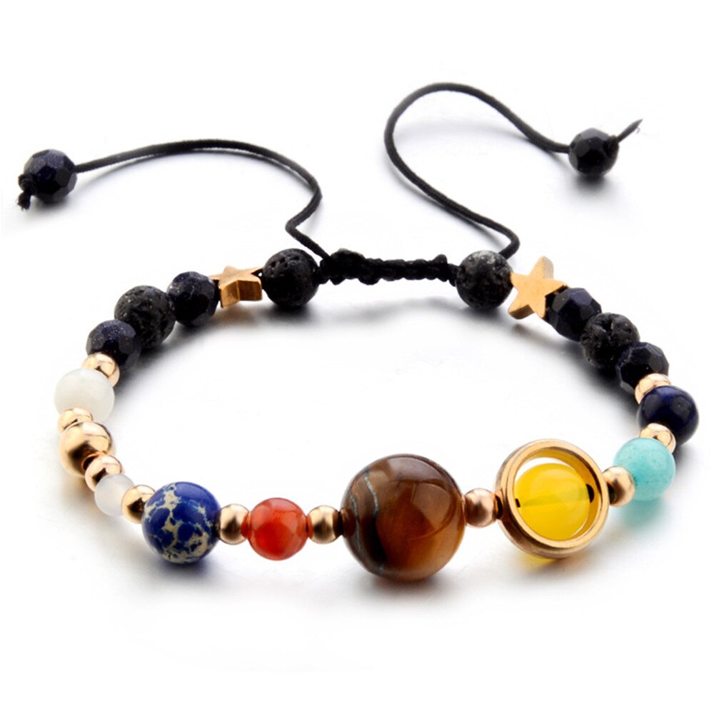 25 # Armband Mode Handgemaakte Verstelbare Touw Bangle Armband Galaxy Zonnestelsel Acht Planeten Thema Natuursteen Kralen