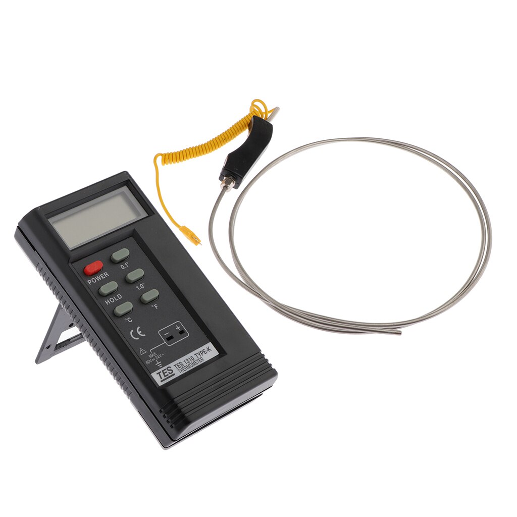 Tes1310 Digital Thermometer + K-Type Thermocouple Temperature Probe, Stainless Steel Probe In Temperature Range 0-1300 5x2000mm