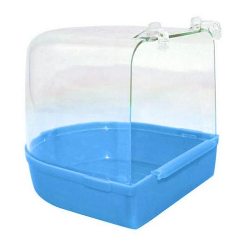 50%HOTPet Bird Parrot Transparent Bathing Tub Bathtub Shower Box Hanging Cage Decor: Blue