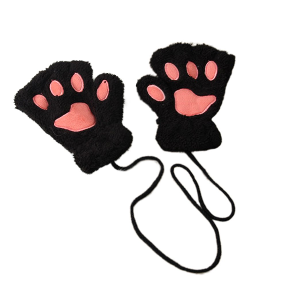 Gants chauds sans doigts en peluche, griffes d'ours moelleuses / pattes d'animaux de chat, doux, chauds, jolis gants mignons à moitié recouverts de doigts pour filles: 2