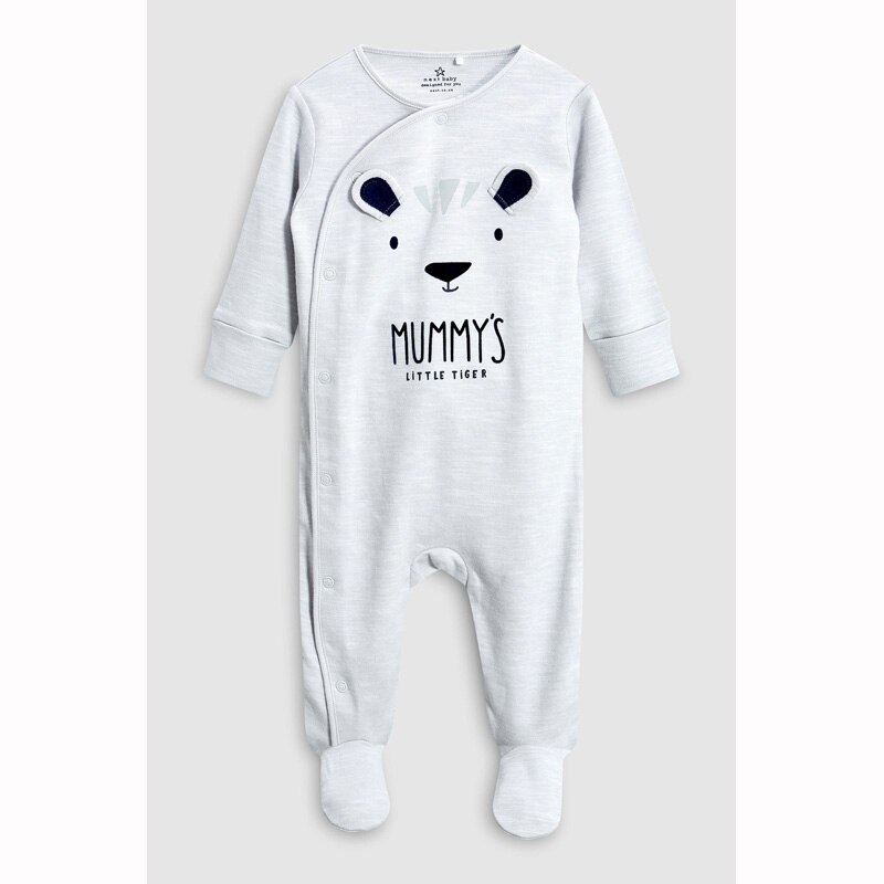 Pyjama de nuit pour bébé, vêtements d'automne pour bébés, mignon ours, pieds pour bébés, papa maman, grandit, en coton doux: Gris / Nouveau-né