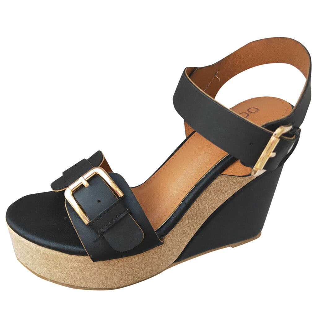 Zomer Sandalen Peep Toe Sleehak T-Strap Comfort Romeinse Hoge Hee Schoenen Toenemende Platform Schoenen Vrouwen Plus maat 43: Black / 36