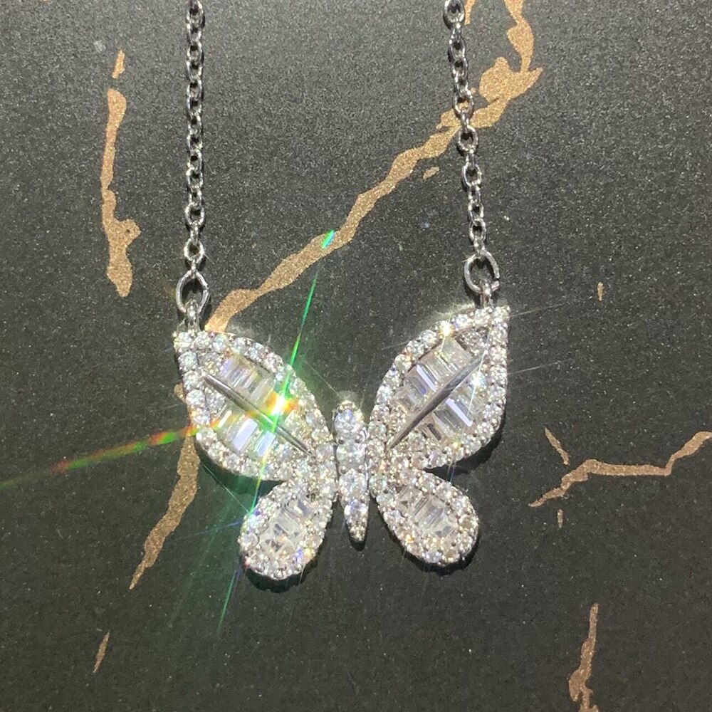 Ins zirconia sommerfugl halskæde charme bling cz rose guld sommerfugl smykker vedhæng bijoux til kvinder pige: Stor stil