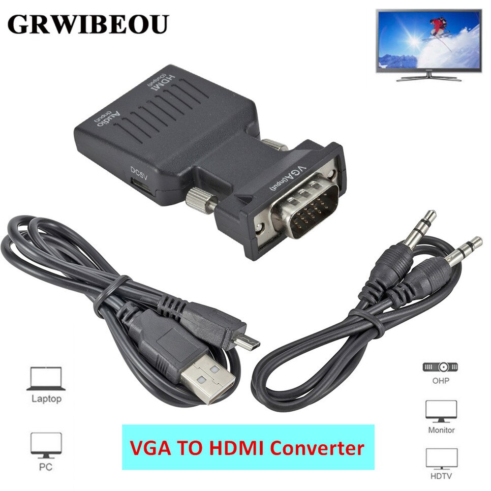 Bggqgg Vga Male Naar Hdmi Vrouwelijke Converter Met Audio Adapter Kabels 720/1080P Voor Hdtv Monitor Projector Pc laptop Tv Vga Naar Hdmi