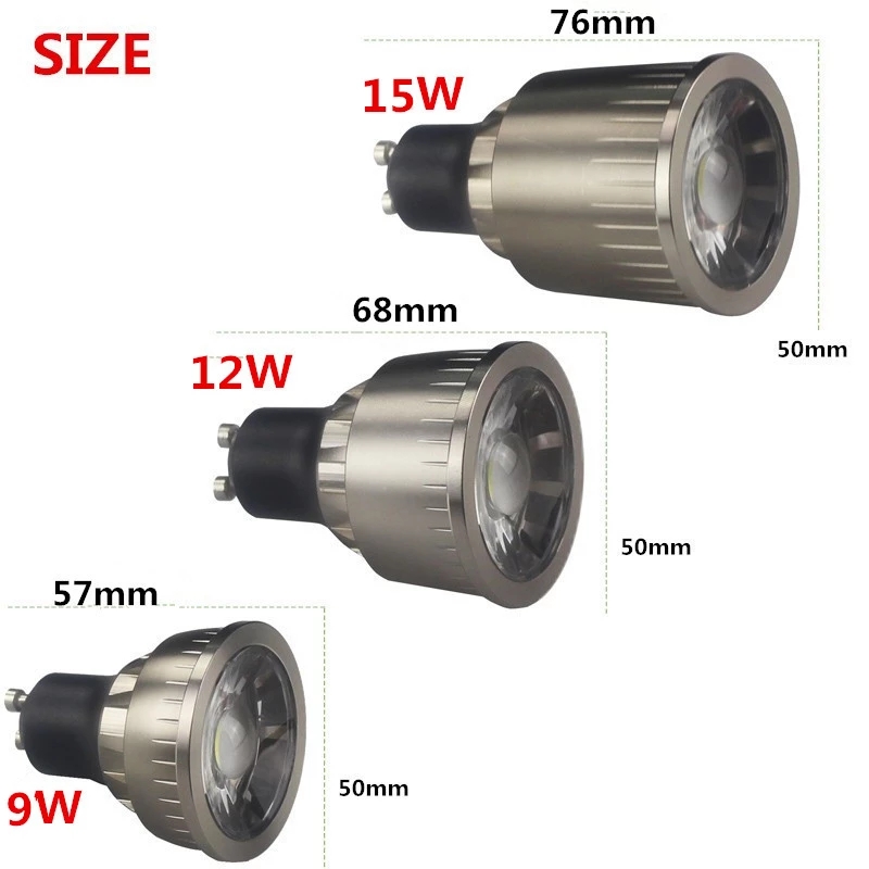 Super brillante regulable GU10 COB 9W 12W 15W bombilla LED para lámpara 110V 220V foco blanco cálido/blanco frío/blanco puro iluminación led
