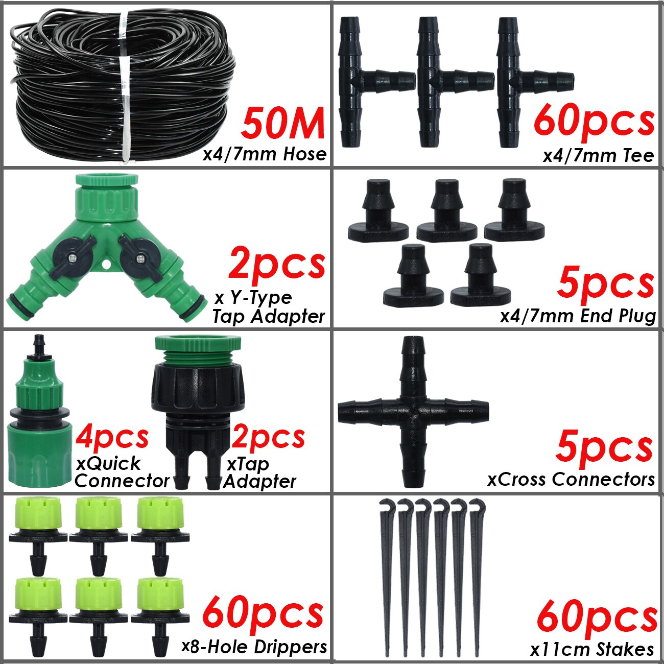 SPRYCLE 5-50M Automatic Garden Watering Adjustable Drip Irrigation System 1/4&#39;&#39; 4/7mm Hose Connectors for Pot Plants Greenhouse: SPL11-KIT16-50M