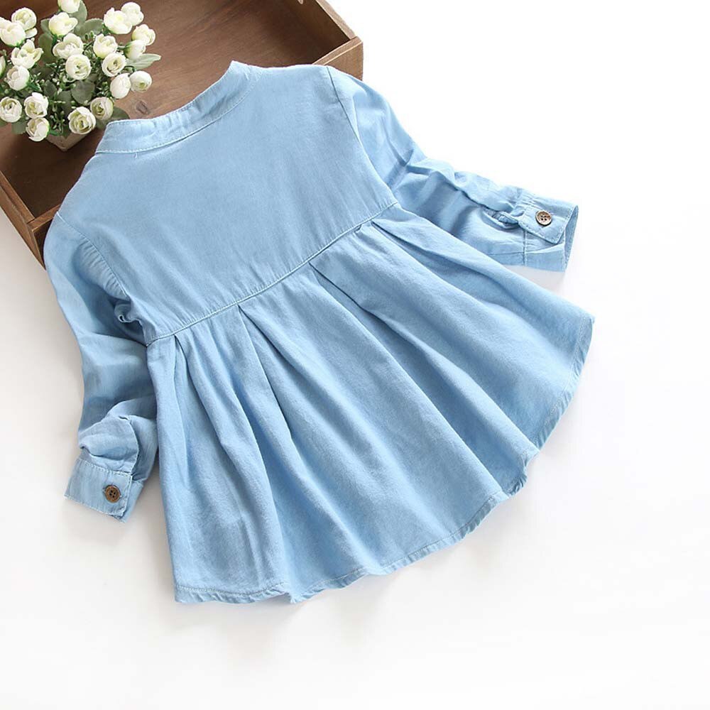 Denim Increspato Bambini Camicetta Camicia Del Bambino Del Capretto Del Bambino Delle Ragazze Del Manicotto Lungo casual Magliette e camicette Del Bambino Delle Ragazze della Camicetta Vestiti Del Bambino roupa infantil