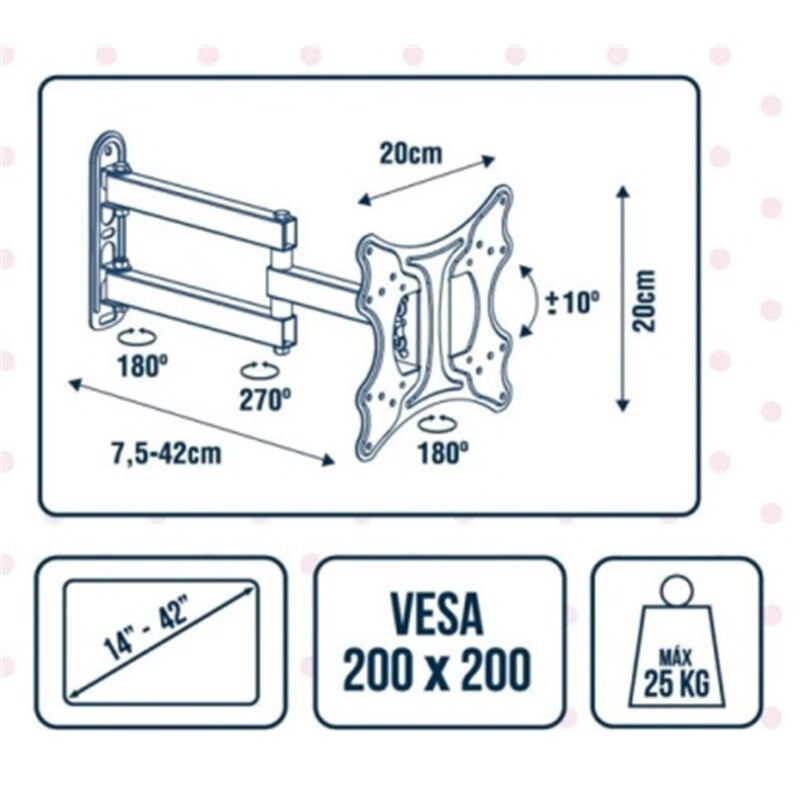 SOPORTE TV VESA 200X200 14-42" PARED 75-420MM GIRATORIO CON