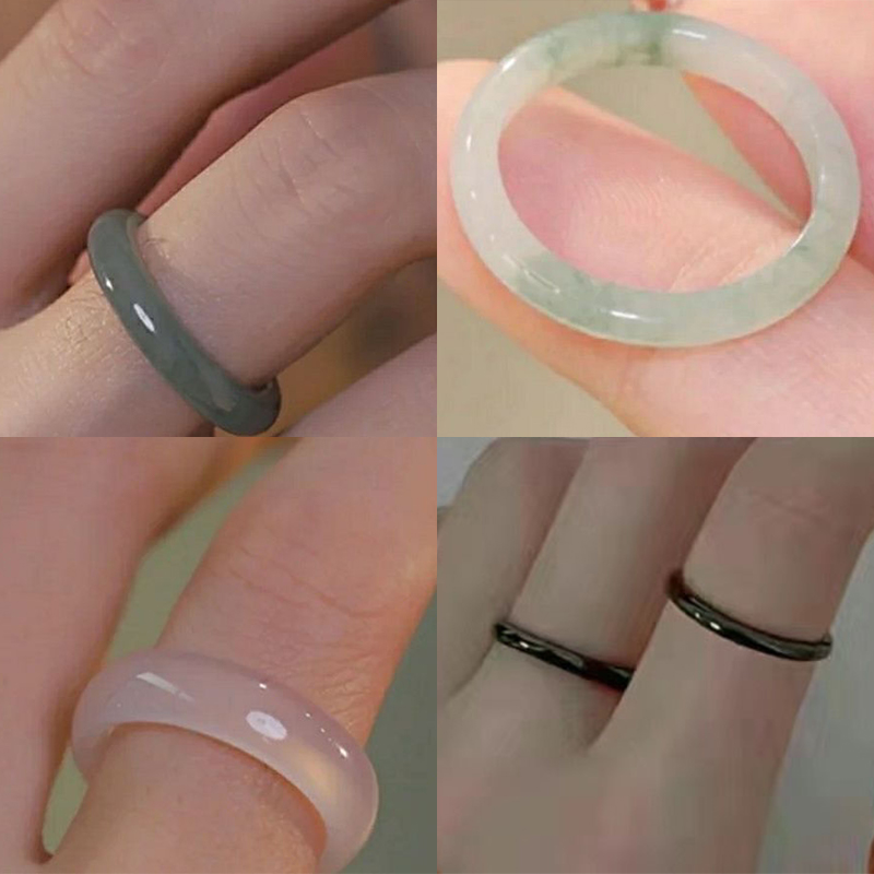 Non-fading Vegetarian Ring Imitation Jade Thin Ring For Woman Vintage Jewelry Girls Accessories