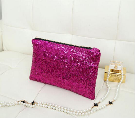 Vrouwen Pailletten Clutch Bags Glitter Bling Pailletten Envelop Tas Vrouwen Make-Up Tas Retro Bling Avondfeest Mini Handtassen: Rose pink