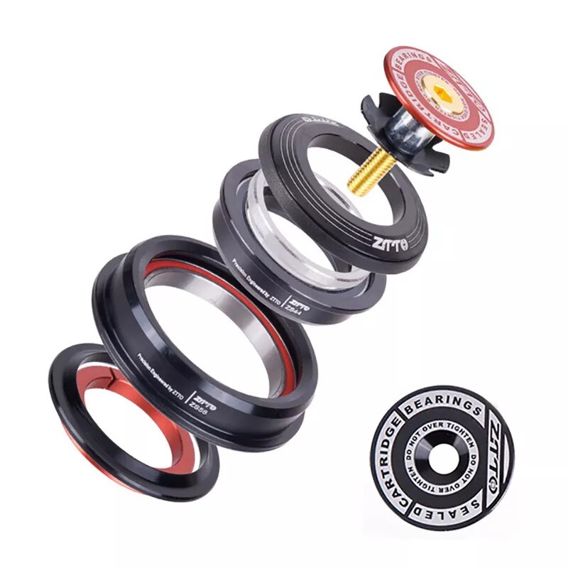 ZTTO Bicycle Headset 4444T MTB 44mm ZS44 EC44 CNC 1 1/8"-1 1/2" Straight Tube Frame to Tapered Tube Fork 1.5 Adapter Headset: red