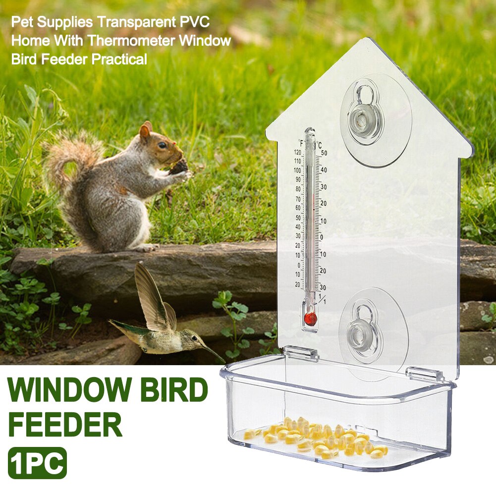 Balkon multifunctioneel transparant pvc huisdierbenodigdheden opbouw met thermometer raam vogelvoederhuisje vogelhuisje in de vorm van een vogelhuisje