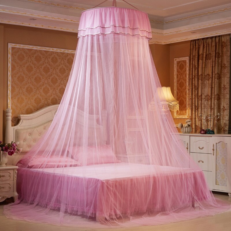 Lujosa cama de encaje de princesa para jardín, cama de red con corona, aro redondo, red antimosquitos de corona para niña: QZ2082C1