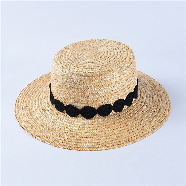 USPOP – chapeau de soleil en paille de blé naturel pour femmes, chapeau de plage à large bord, pare-soleil d'été: Black