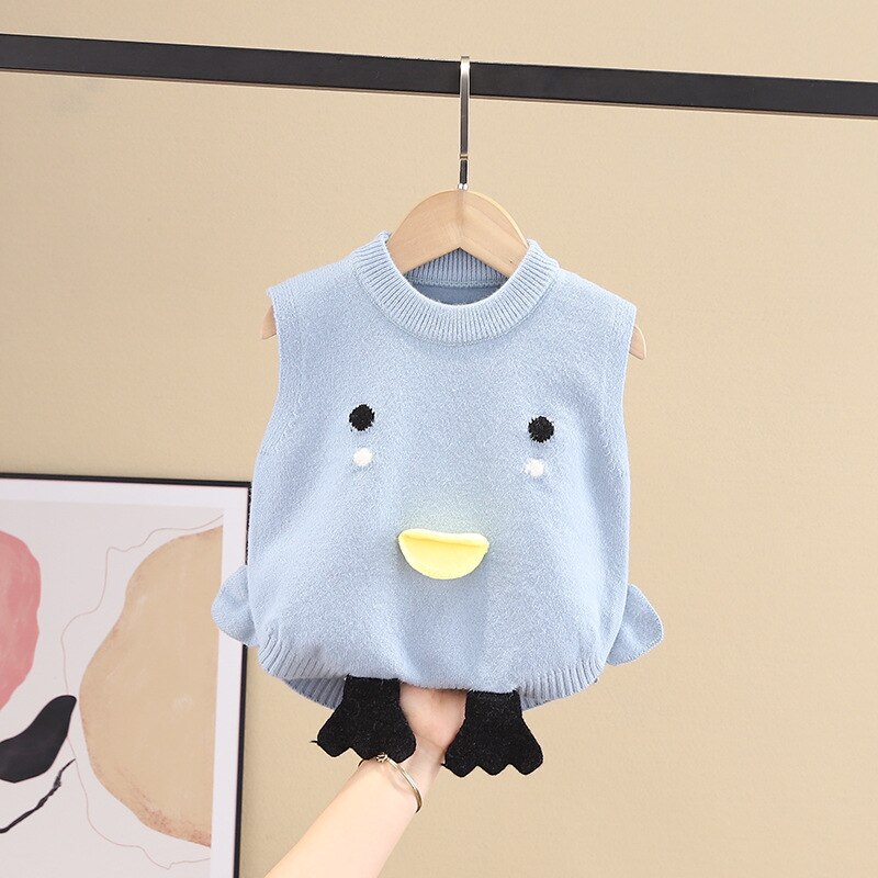 Pull mignon coréen pour enfants, en coton, sans couture, vêtements pour bébés garçons et filles, gilet de canard de dessin animé, pour automne et hiver: L / 110cm