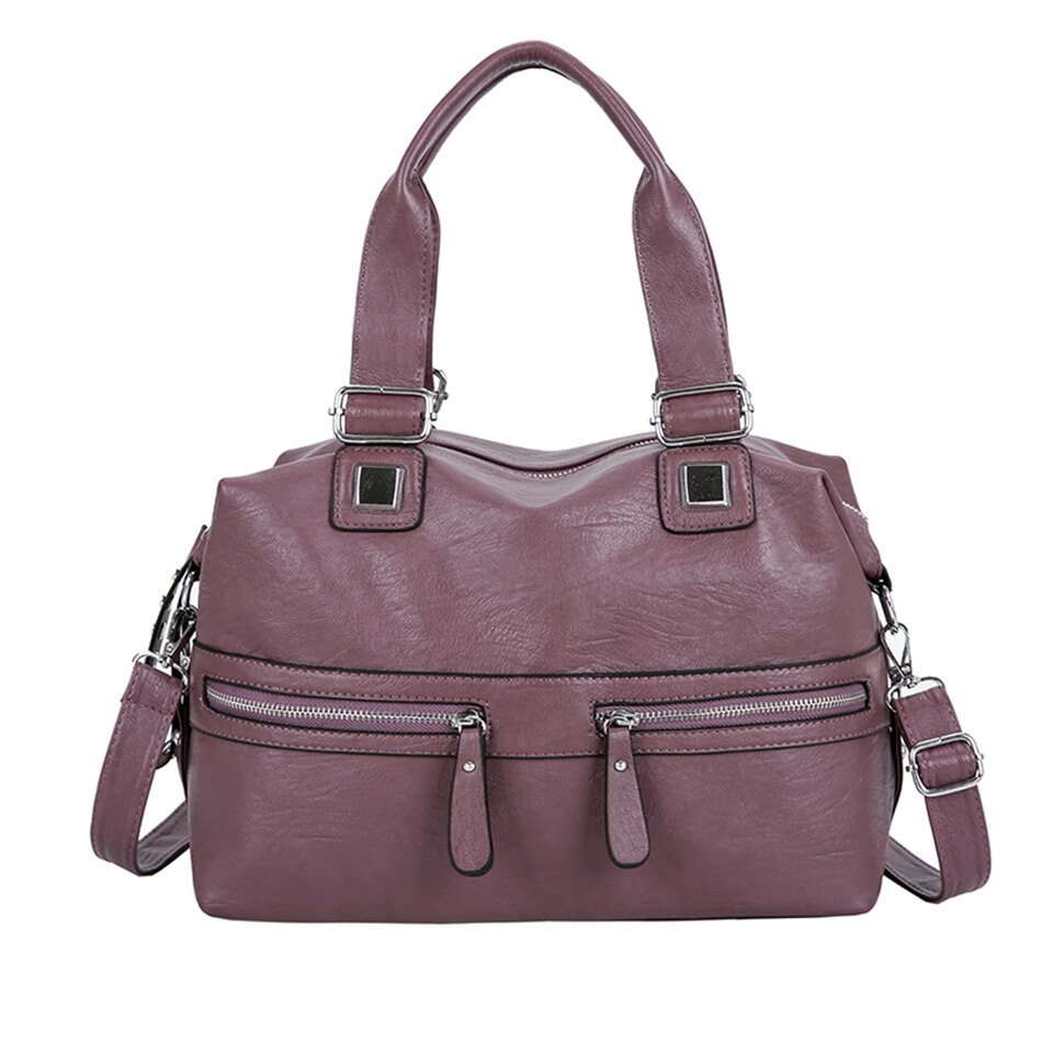 Bolso de cuero suave para mujer, novedad de , moderno bolso rosa/negro para mujer, bolso de hombro de para mujer, bolso informal grande: Taro purple