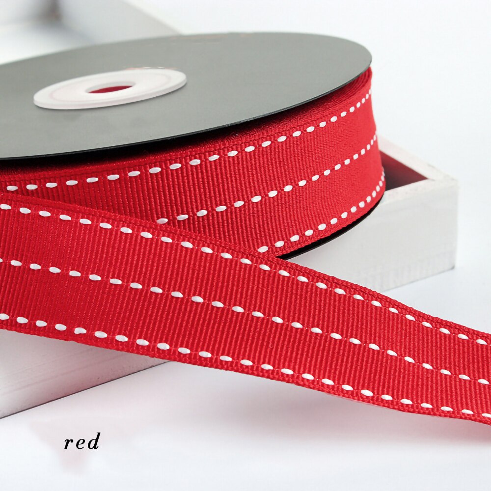25mm 1inch Grosgrain Dotted Line Rib Ribbons Tape DIY Hairbow Bowknow Material Wedding Birthday Christmas Baking Wrapping: TDT Red / 5Yards