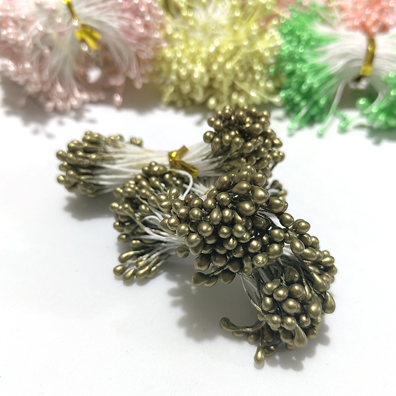 Estambres de flores artificiales para decoración de tartas, adornos de perlas de doble cabeza, varios colores, 3mm de longitud, 65mm, 500 piezas