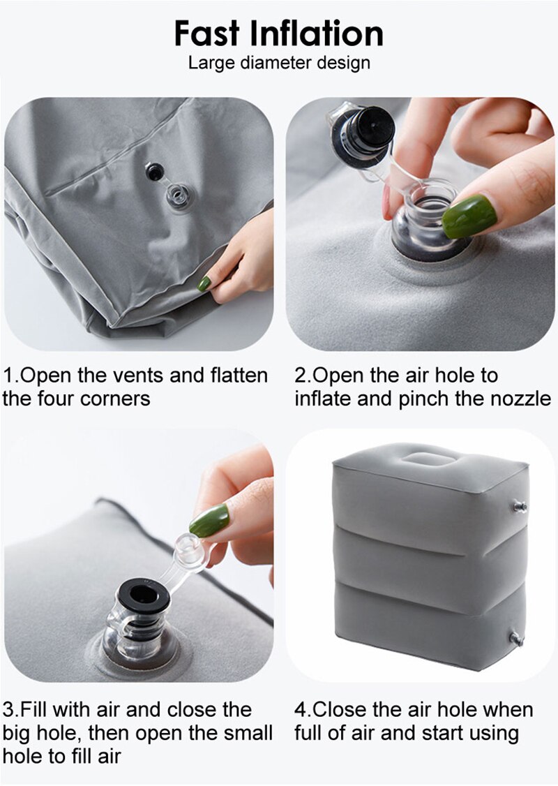 PVC Inflatable Travel Pillow Foot Rest Pillow Kids Airplane Sleep Bed Car Height Adjustable Adult Flight Sleeping Resting Pillow