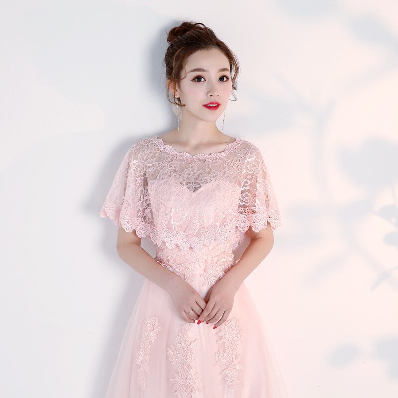 JaneVini Black Evening Shrug White Lace Bridal Wrap Boleros Cape Etole Mariage Women Short Wedding Bolero Jacket: Pink