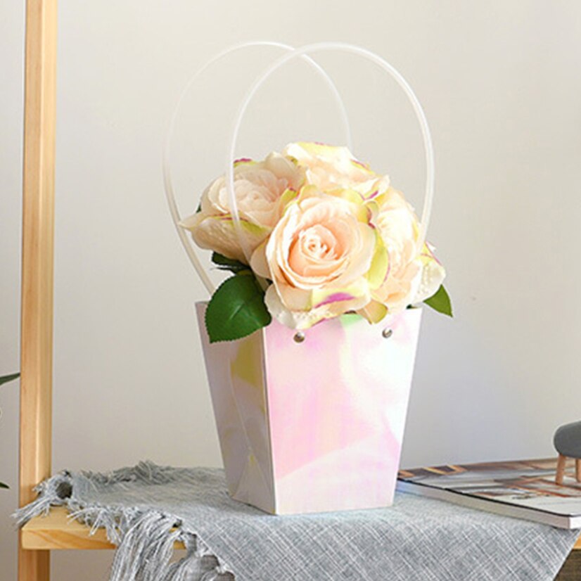 Colorful Box Flower Packaging Bags Handbag Flower Box for Women Wedding Groomsmen Box Kraft Candy Business Supplies: 12x8x12.5cm