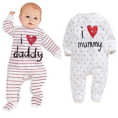 100cm Cotton Cute Baby Boy Girls Romper Long Sleeve Letter Love Mom Dad Clothes Kids Newborn Infant Pajamas Outfit Clothing Set