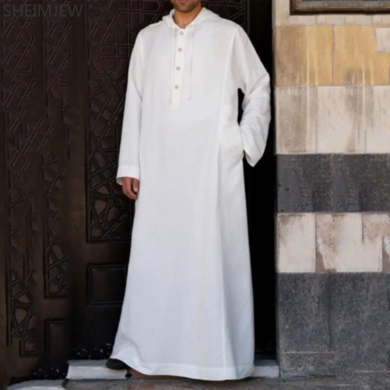 2024 estilo árabe simples longo masculino com capuz longo robe muçulmano roupas turco abaya moda islâmica cor sólida ramadan robe
