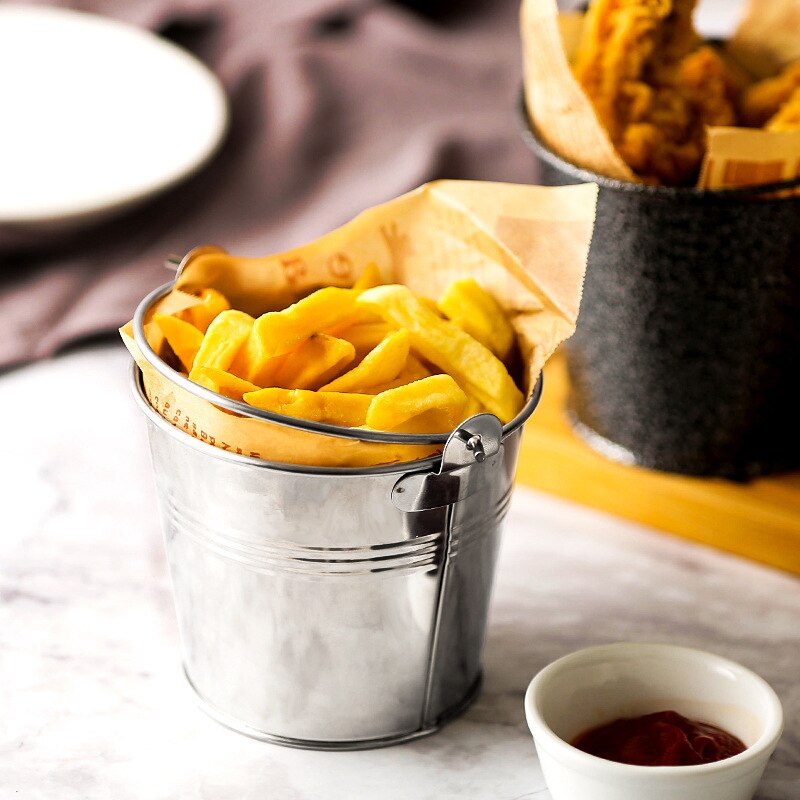 Mini Snack Bucket Portable Ice Bucket French Fries Container For Party Wedding Stainless Steel American French Fries Bucket