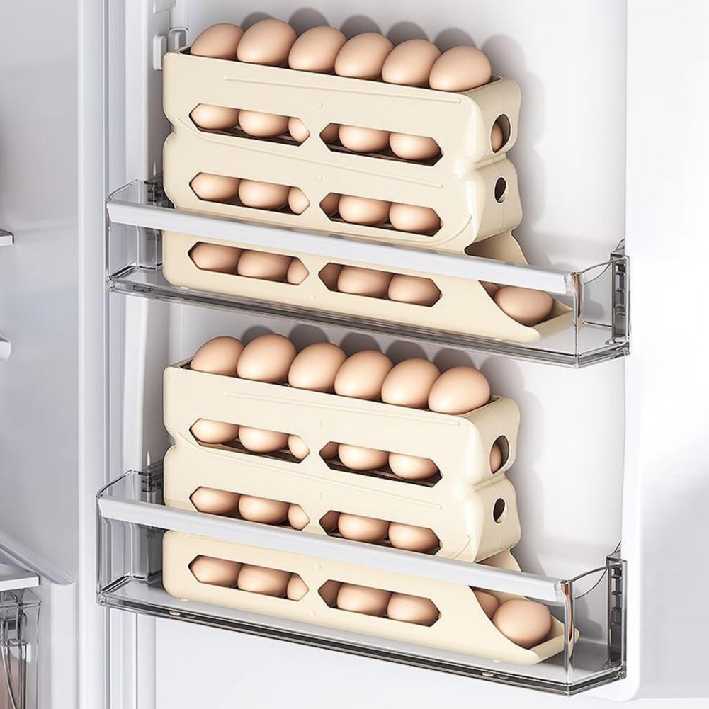 Rolling Egg Storage 4 Tier Refrigerator Egg Storage Organize and Store up to 30 Eggs Box Space-Saving Roll Down Eggs Dispenser