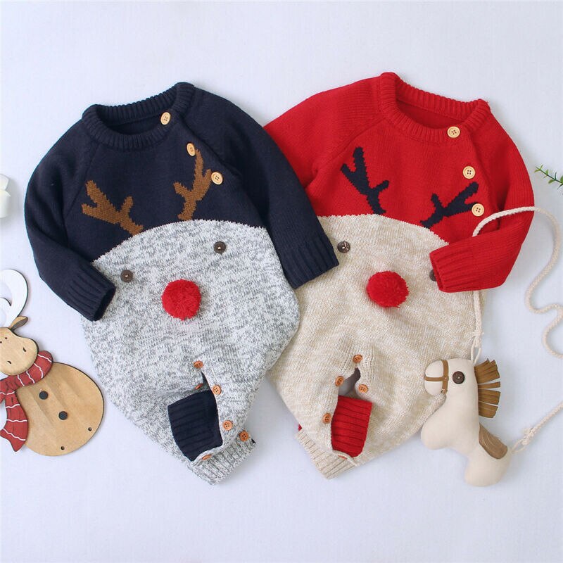 Pelele de bebé niña tejida para invierno y Navidad, mono, suéter, Otoño, cálido, ropa de Navidad de lana