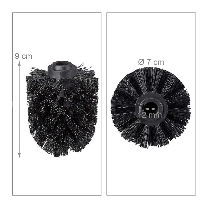 Toiletbørstehoved i et sæt  of 5 løse toiletbørster 12mm tråd udskiftning børstehoved diameter 7 cm sort