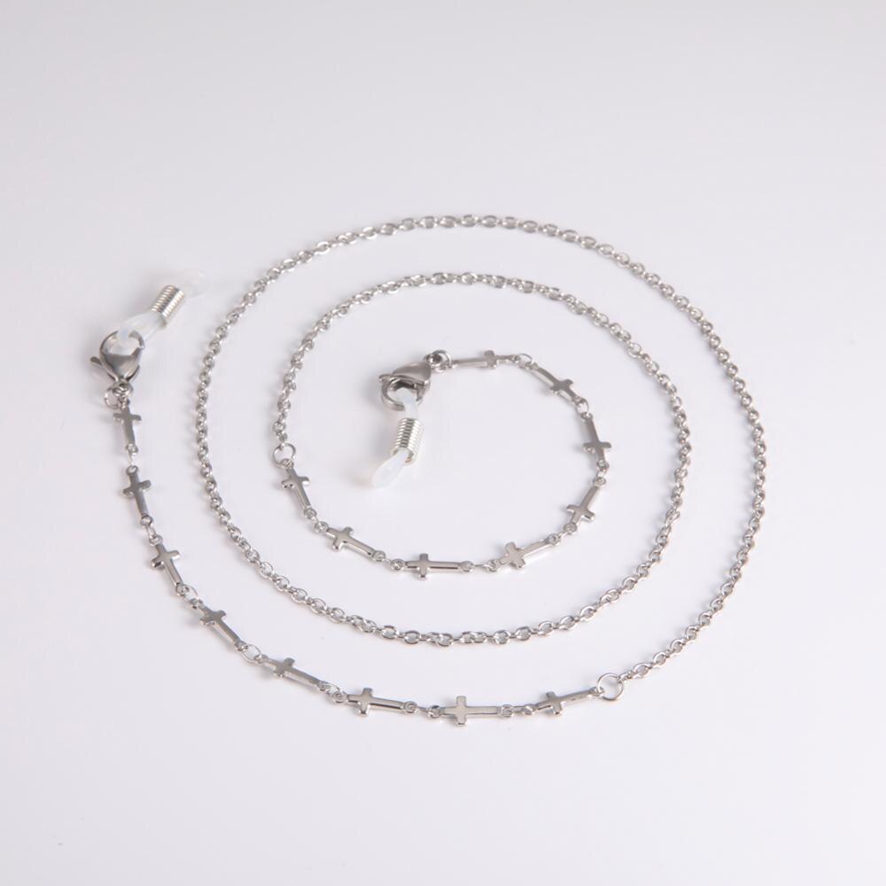 Skyrim Stainless Steel Beaded Glasses Chain Lanyard Women Gold Color Sunglasses Box Chains Eyewear Cord Eyeglass Neck Strap Rope: Cross B Steel