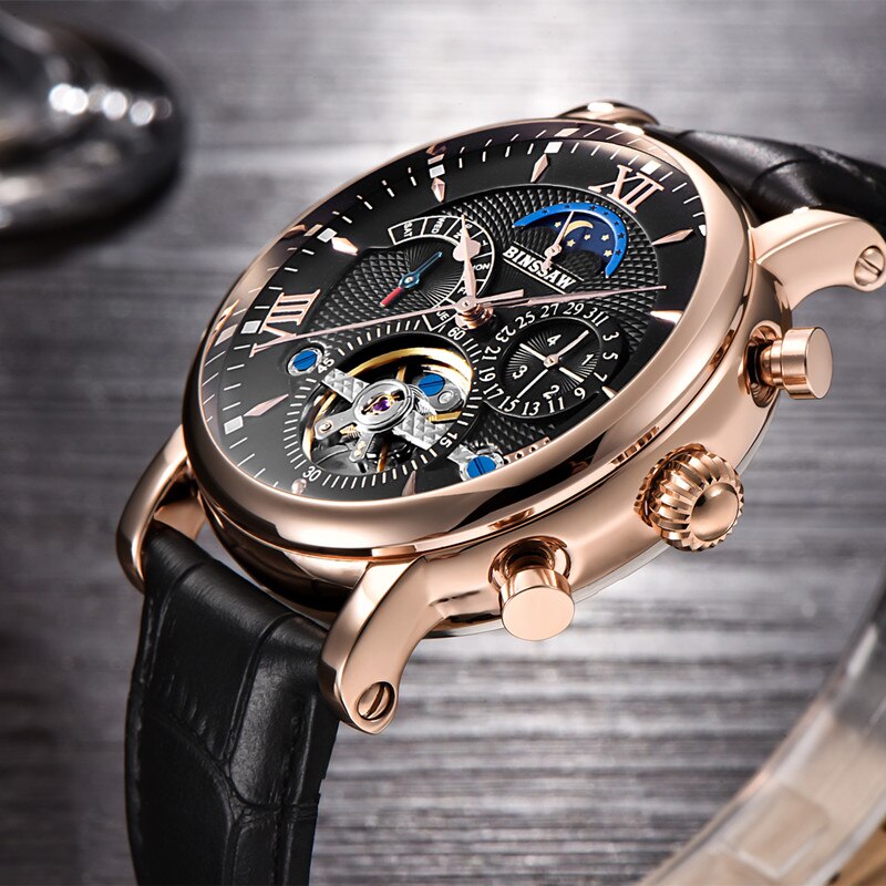 BINSSAW mentoubillon reloj mecánico automático de de de cuero deportivo de negocios relojes impermeables reloj Masculino: 02
