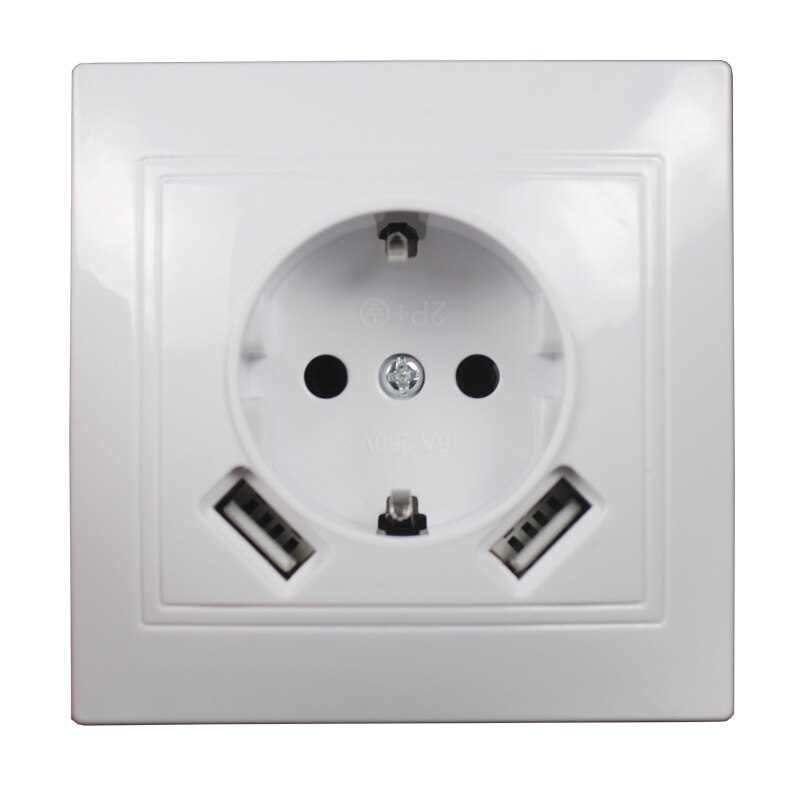 USB Wall Socket Charger 2 USB Port 5V 2A Usb Outlet Adapter Extension plug LM-01 TDM IEK: white