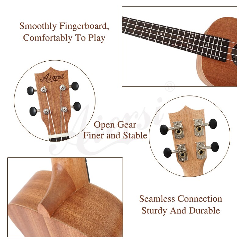 Aiersi 21 tommer mahogni sopran ukulele guitar 4 strenge hawaii ukelele uddannelse musikinstrumenter med taske og rem