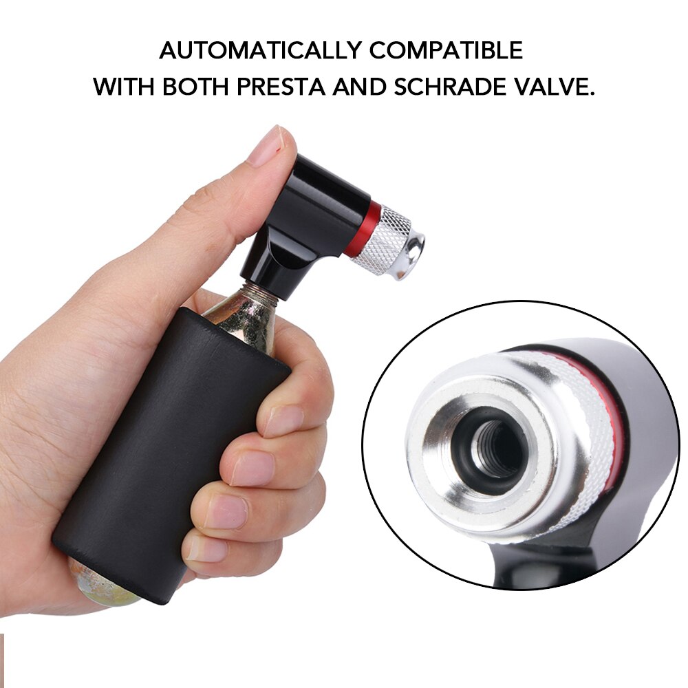 Mini pompe à vélo tête  co2 gonfleur d'air tête  co2 adaptateur de gonflage pour vélo vélo compatible avec valve presta et schrader