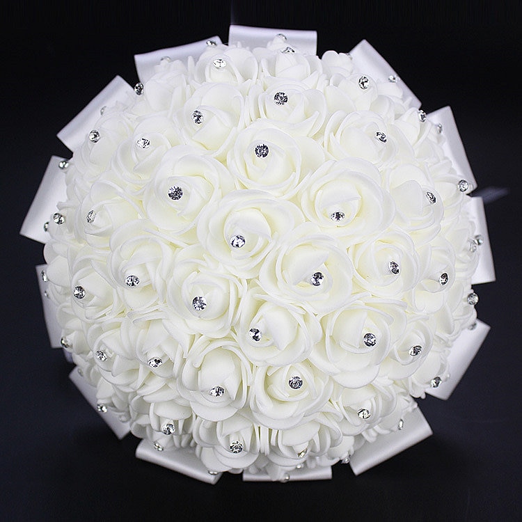 AYiCuthia boeket zijde bloemen Bridesmaid Wedding Foamflowers White Rose Bridal bouquet White Satin Romantic Wedding bouquet S21