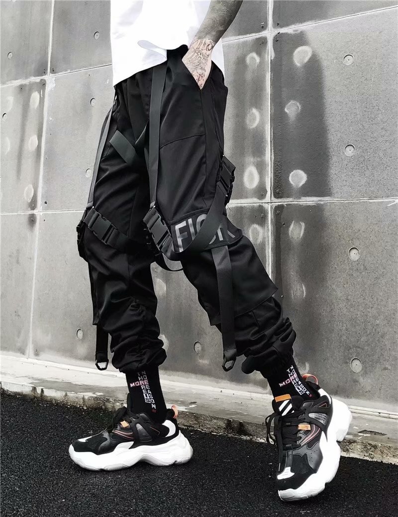 Multi Pockets Ribbons Joggers Cargo Harem Pants Streetwear Men Autumn Hip Hop Casual Sweatpants Male Pant