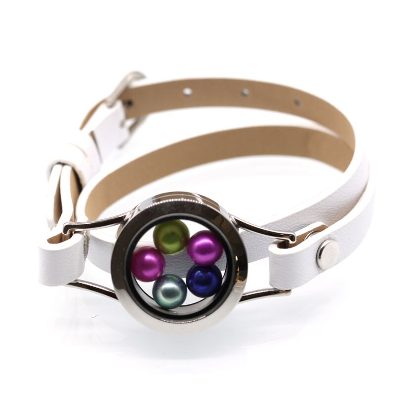 Leer Warp Armband 316L Rvs Parels Medaillon Drijvende Medaillon Voor Vrouwen 9 Kleuren Twist Glazen Medaillon: B3-1065-2