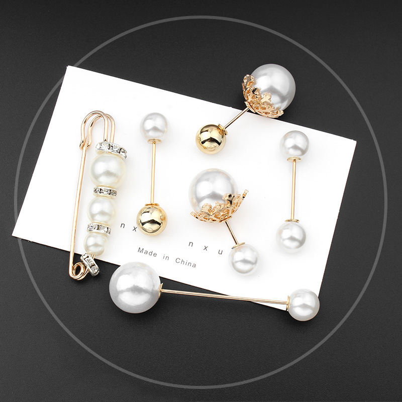 Vrouwen Mode Parel Manchetknopen Taille Gesp Pin Sieraden Accessoires Vrouwelijke Rok Broche Metalen Knoppen Set: Set 6