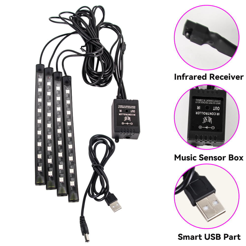 Néon 48 72 LED voiture intérieur ambiant pied lumière avec USB sans fil à distance musique App contrôle Auto RGB atmosphère lampes décoratives
