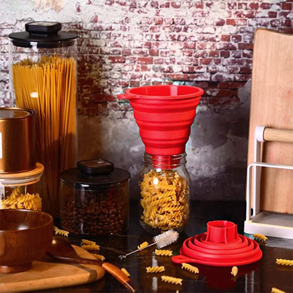 Herramienta de cocina DIY de alimentaria embudo plegable de silicona embudo mercancía reutilizable de silicona cocina plegable de uso diario I9Q2