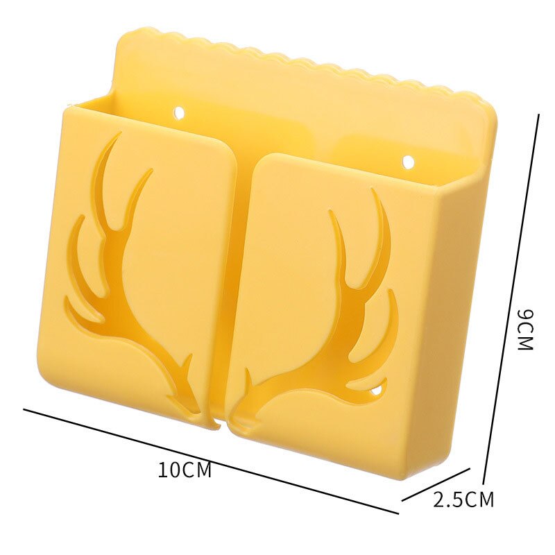 Wall Mounted Organizer Air Conditioner TV Remote Control Storage Box Mobile Phone Plug Holder Multifunction USB Charging Stand: deer yellow
