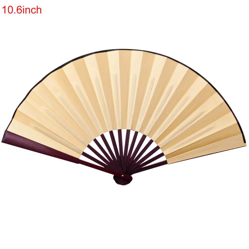 10.6 Inch/13 Inch Zijden Doek Blank Chinese Vouwen Fan Houten Bamboe Oudheid Vouwen Ventilator Voor Kalligrafie Schilderen Thuis decor: Yellow A / 10.6 inches